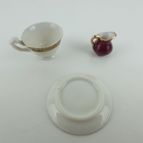Miniature Plate, Cup and Pitcher Burgundy and Gold Victorian Style - Picture 2 of 7